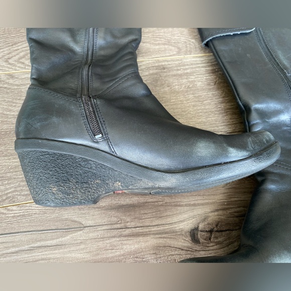 Hush Puppies waterproof black leather wedge heeled tall boots - Picture 10 of 16